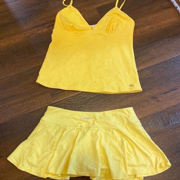 Y2K VICTORIA’S SECRET LEMON YELLOW MINI TENNIS SKIRT SKORT AND TOP SET SZ L & M - Picture 3 of 16
